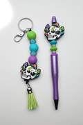 Skull Mushroom Beaded Keychain, Pen & Sticker Gift Set - Hempin Mayhem