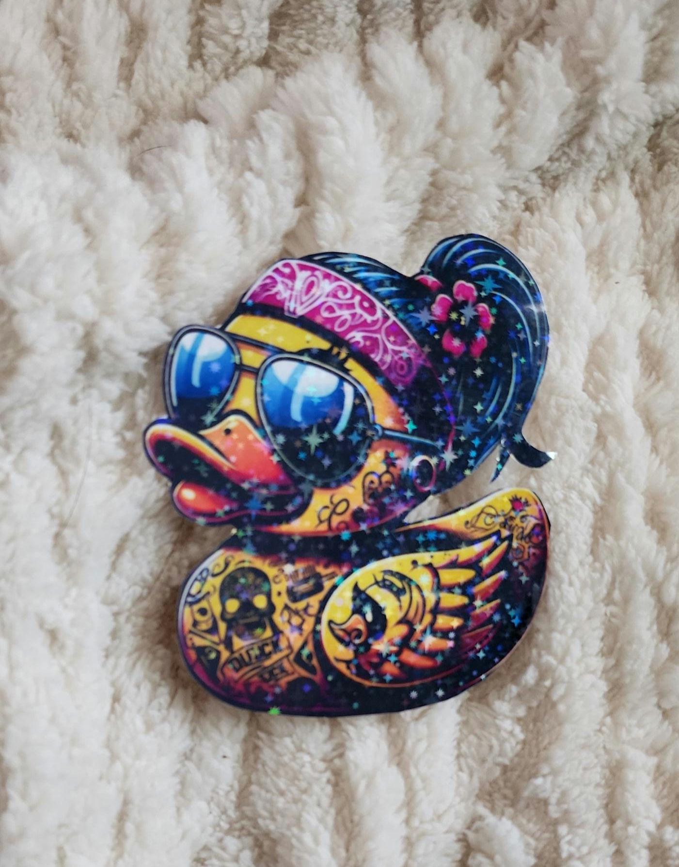 Tattooed Rubber Duck Sticker: Edgy Waterproof Vinyl Decal - Hempin Mayhem