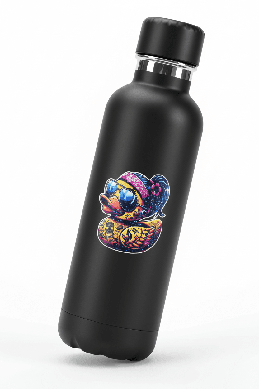 Tattooed Rubber Duck Sticker: Edgy Waterproof Vinyl Decal - Hempin Mayhem