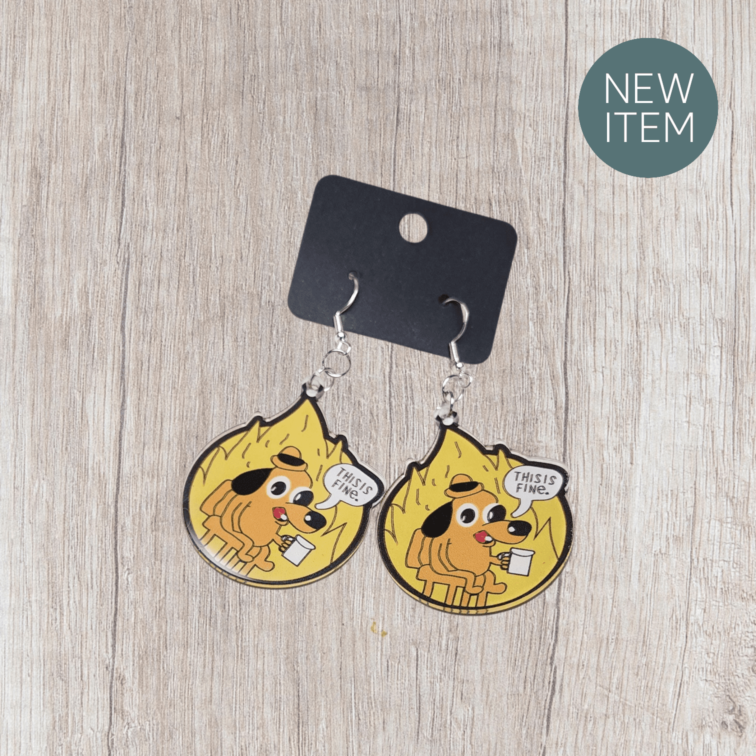 This Is Fine Dangle Earrings | Funny Meme Earrings | Dumpster Fire Gift | Sassy Accessory | Quirky Statement Jewelry - Hempin Mayhem