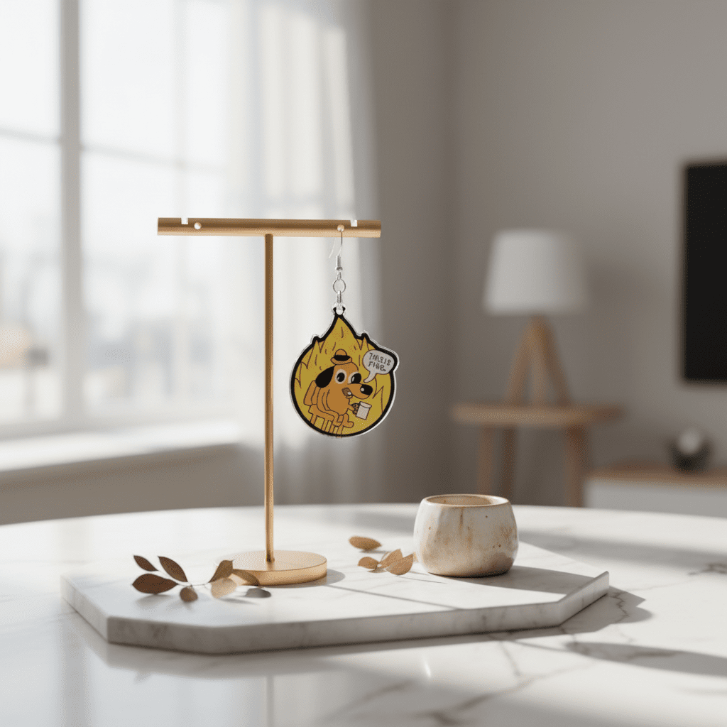 This Is Fine Dangle Earrings | Funny Meme Earrings | Dumpster Fire Gift | Sassy Accessory | Quirky Statement Jewelry - Hempin Mayhem