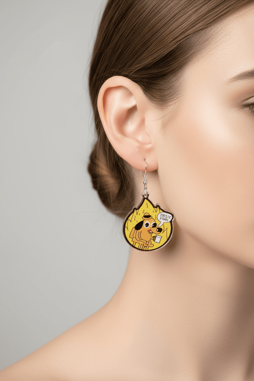 This Is Fine Dangle Earrings | Funny Meme Earrings | Dumpster Fire Gift | Sassy Accessory | Quirky Statement Jewelry - Hempin Mayhem