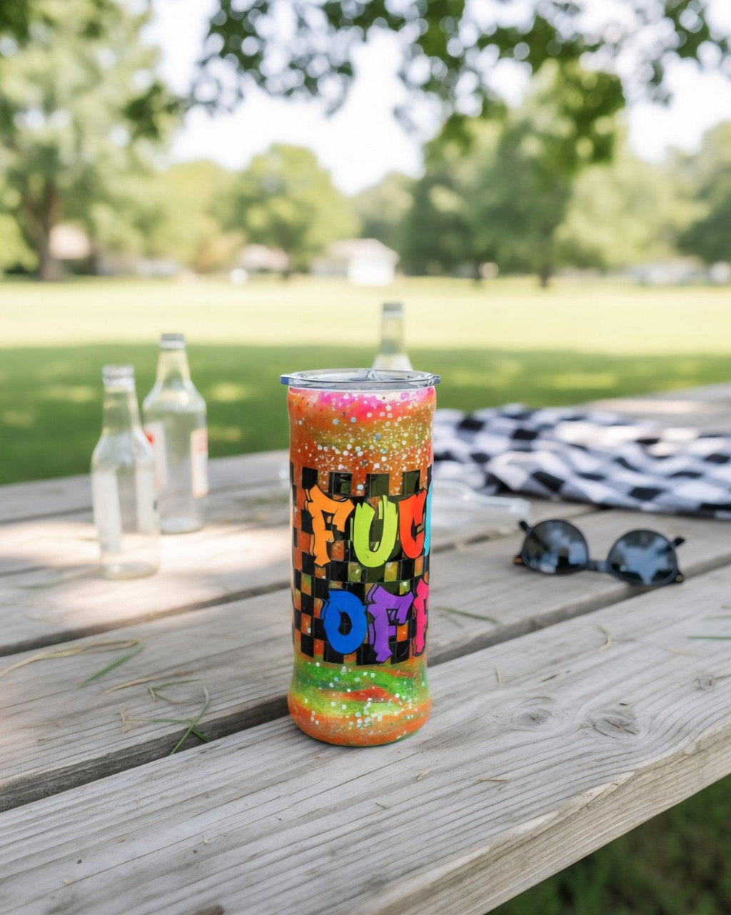 Tie - Dye Attitude Cup – Orange, Pink & Green Glitter Epoxy Tumbler | Custom Drinkware - Hempin Mayhem