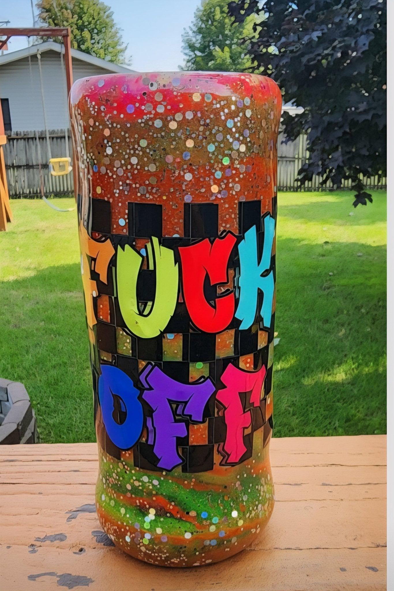 Tie - Dye Attitude Cup – Orange, Pink & Green Glitter Epoxy Tumbler | Custom Drinkware - Hempin Mayhem