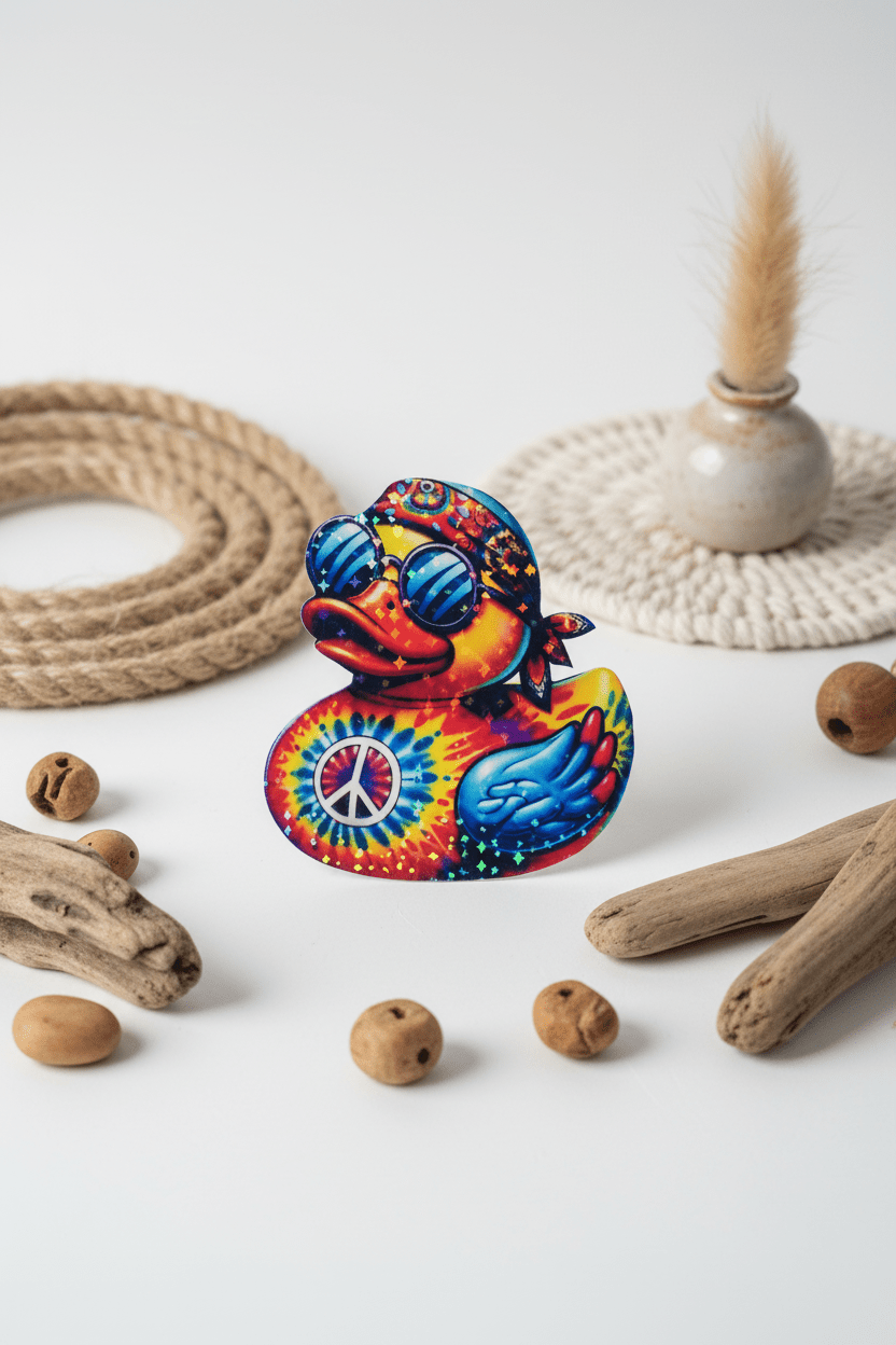 Tie Dye Hippy Duck 3x3 Peace and Love Decal - Hempin Mayhem