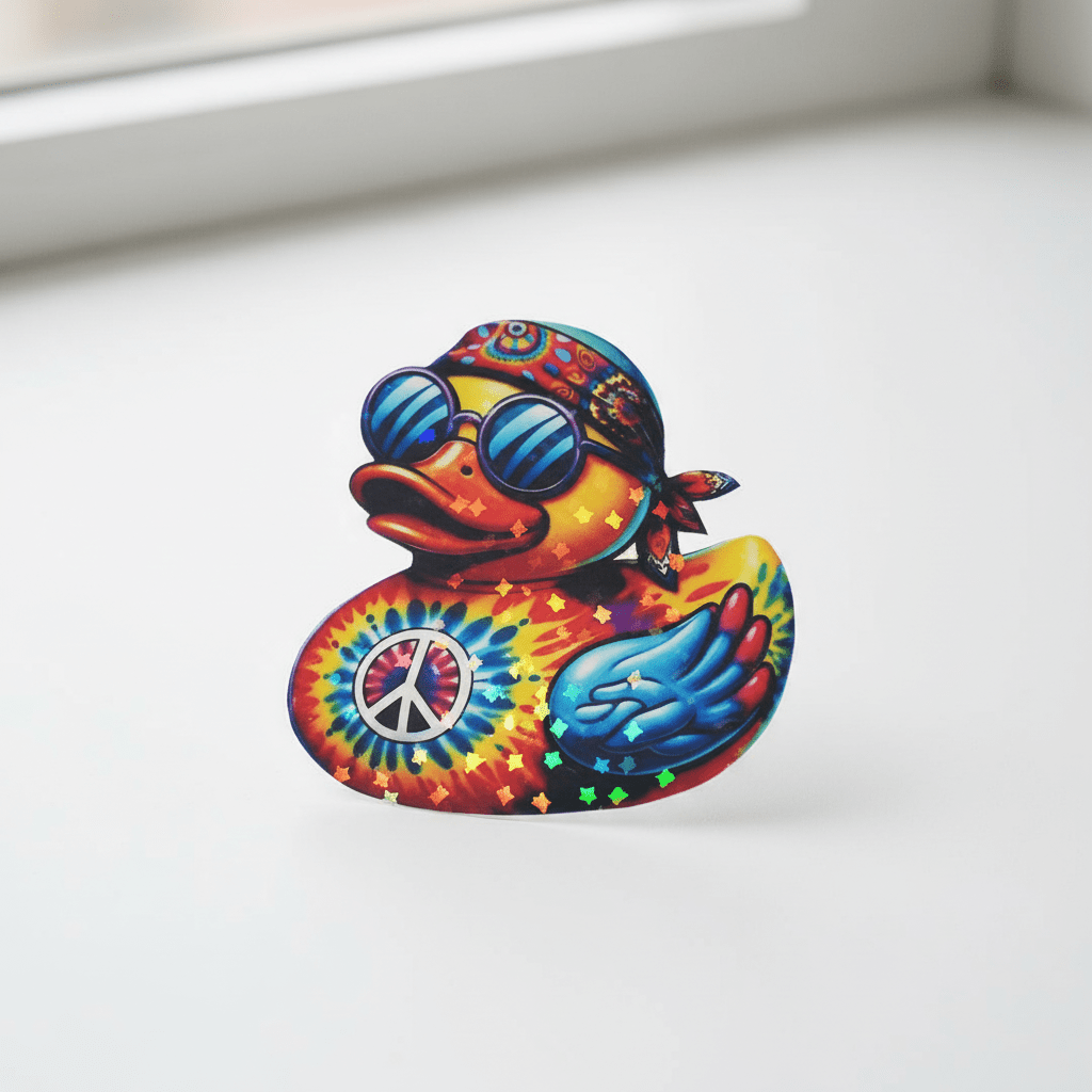 Tie Dye Hippy Duck 3x3 Peace and Love Decal - Hempin Mayhem