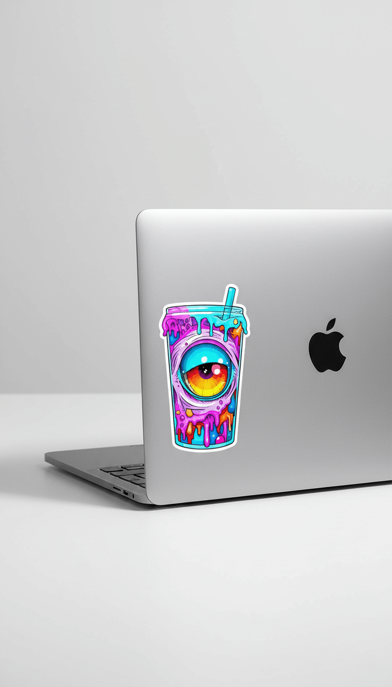 Trippy Eyeball Cup Sticker: Colorful Drippy Vinyl Decal (4x2) **Set of 2** - Hempin Mayhem