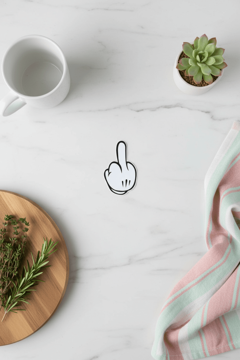 Vintage Cartoon White Gloved Hand Middle Finger Vinyl Sticker 3x3 - Hempin Mayhem