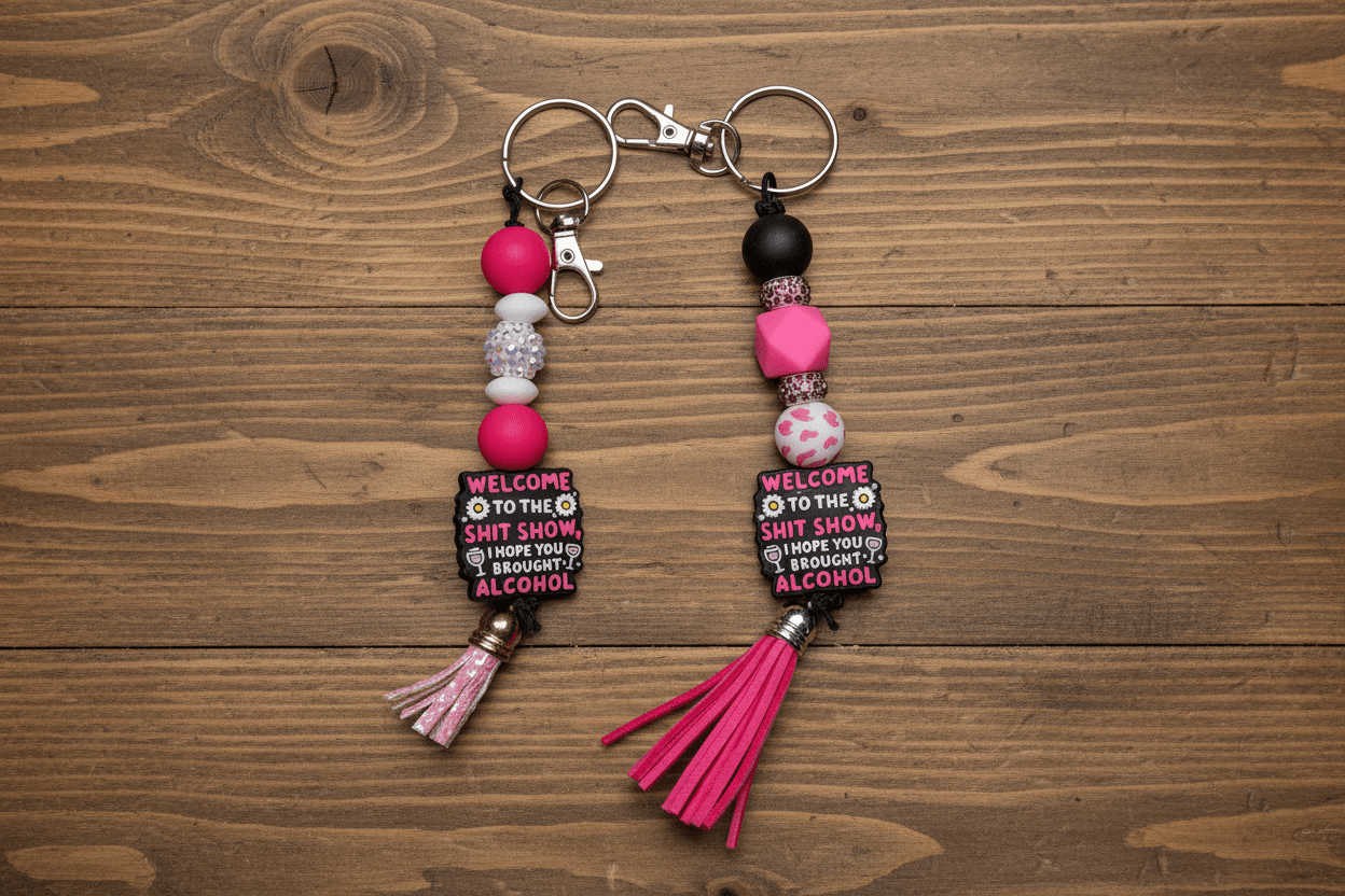 Welcome to the Sh*tshow Beaded Keychain | Pink, Black & White Funny Keyring | Sarcastic Bag Charm | Alcohol Lovers Gift - Hempin Mayhem