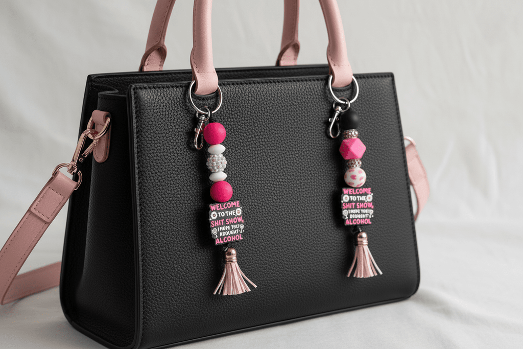 Welcome to the Sh*tshow Beaded Keychain | Pink, Black & White Funny Keyring | Sarcastic Bag Charm | Alcohol Lovers Gift - Hempin Mayhem