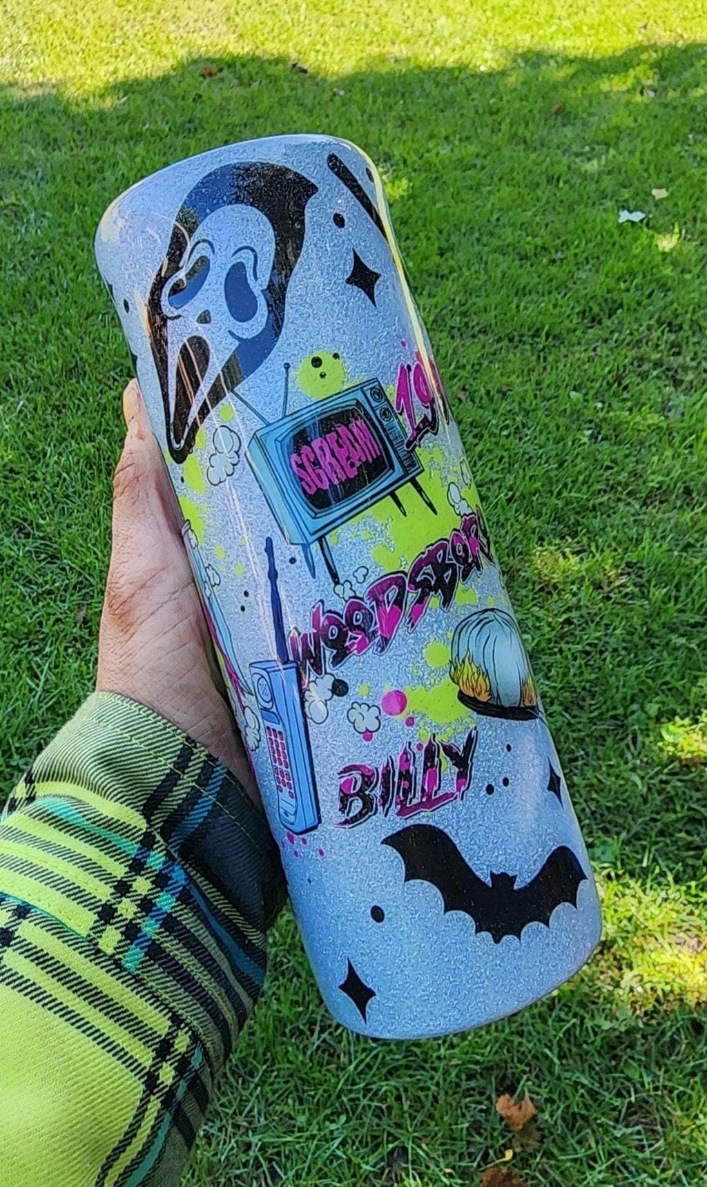 What’s the Matter, Sydney? Ghost Face Horror Movie 20oz Epoxy Tumbler | Scream Inspired Glitter Cup | Scary Movie Fan Gift - Hempin Mayhem