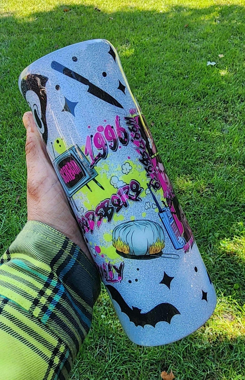 What’s the Matter, Sydney? Ghost Face Horror Movie 20oz Epoxy Tumbler | Scream Inspired Glitter Cup | Scary Movie Fan Gift - Hempin Mayhem