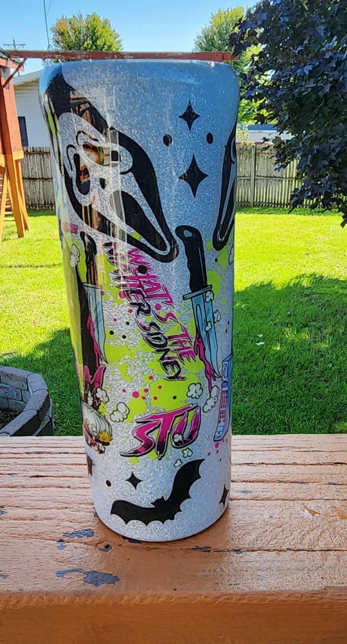 What’s the Matter, Sydney? Ghost Face Horror Movie 20oz Epoxy Tumbler | Scream Inspired Glitter Cup | Scary Movie Fan Gift - Hempin Mayhem